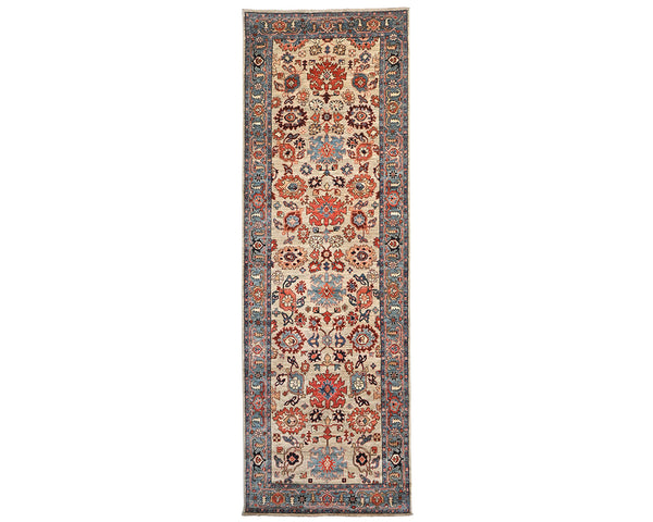 4x12 Ft Gray Blue Aryana Afghan Hand Knotted Veg Dye Wool Runner Rug